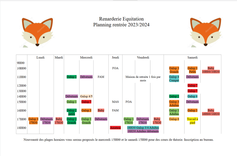 Photo planning cours 